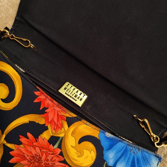 Stuart Weitzman Baroque Print Bag / clutch with braided Metal Chain Strap - Picture 7 of 12